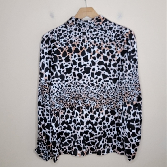NWT Esqualo | Black Tan Ivory Scattered Leopard Print Blouse Size 4 - Picture 8 of 8